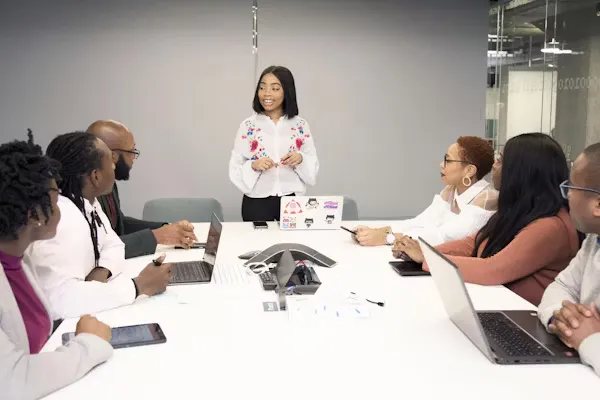 The Leonine team collaborating in the office